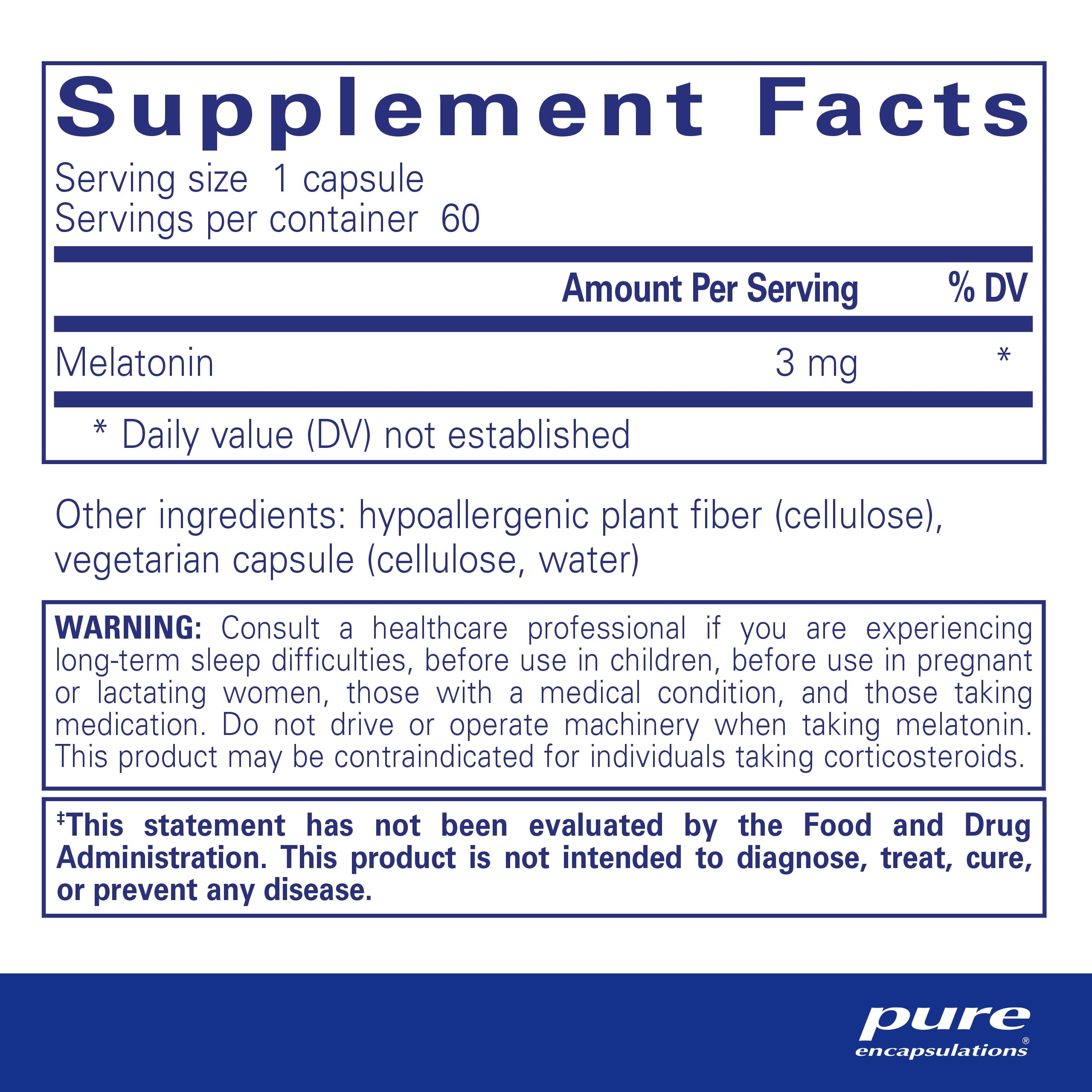 Melatonin 3 Mg - Antioxidant Supplement to Support Natural Sleeping & Relief of Occasional Sleeplessness - for Natural Sleep Support* - 60 Capsules