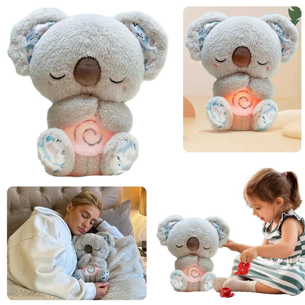 Sleeping Koala Plush Stuffed Toy- Soothing Koala Plush Breathing with Sensory Details Music Lights & Rhythmic Breathing Motion For