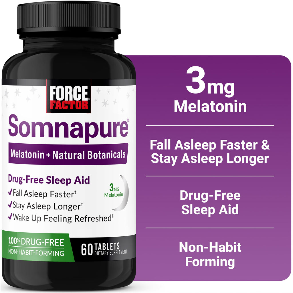 Somnapure Sleep Aid with 3Mg Melatonin, Valerian & L-Theanine for Sleep Support, Drug-Free & Non-Habit-Forming Sleeping Pills, 60 Tablets