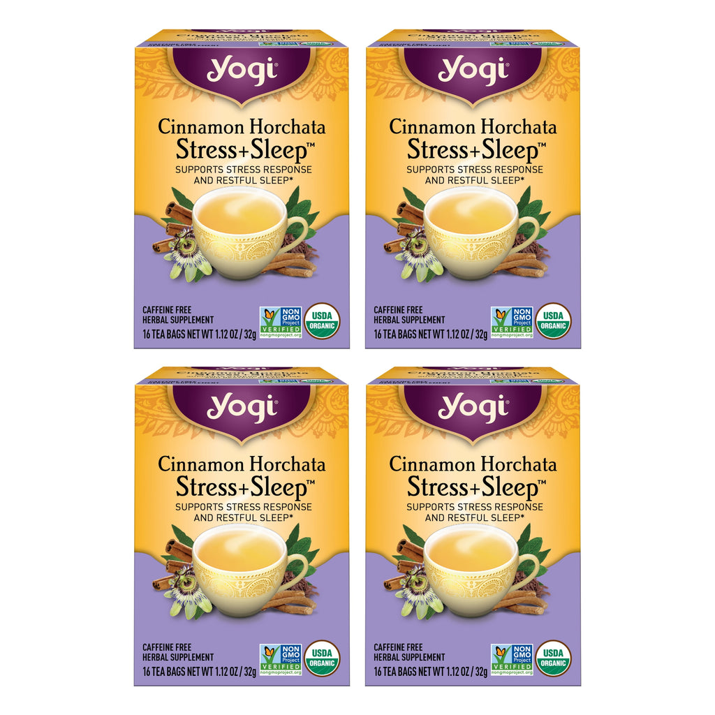 Tea, Cinnamon Horchata Stress + Sleep, Herbal Tea, Wellness Tea Bags, 4 Boxes of 16