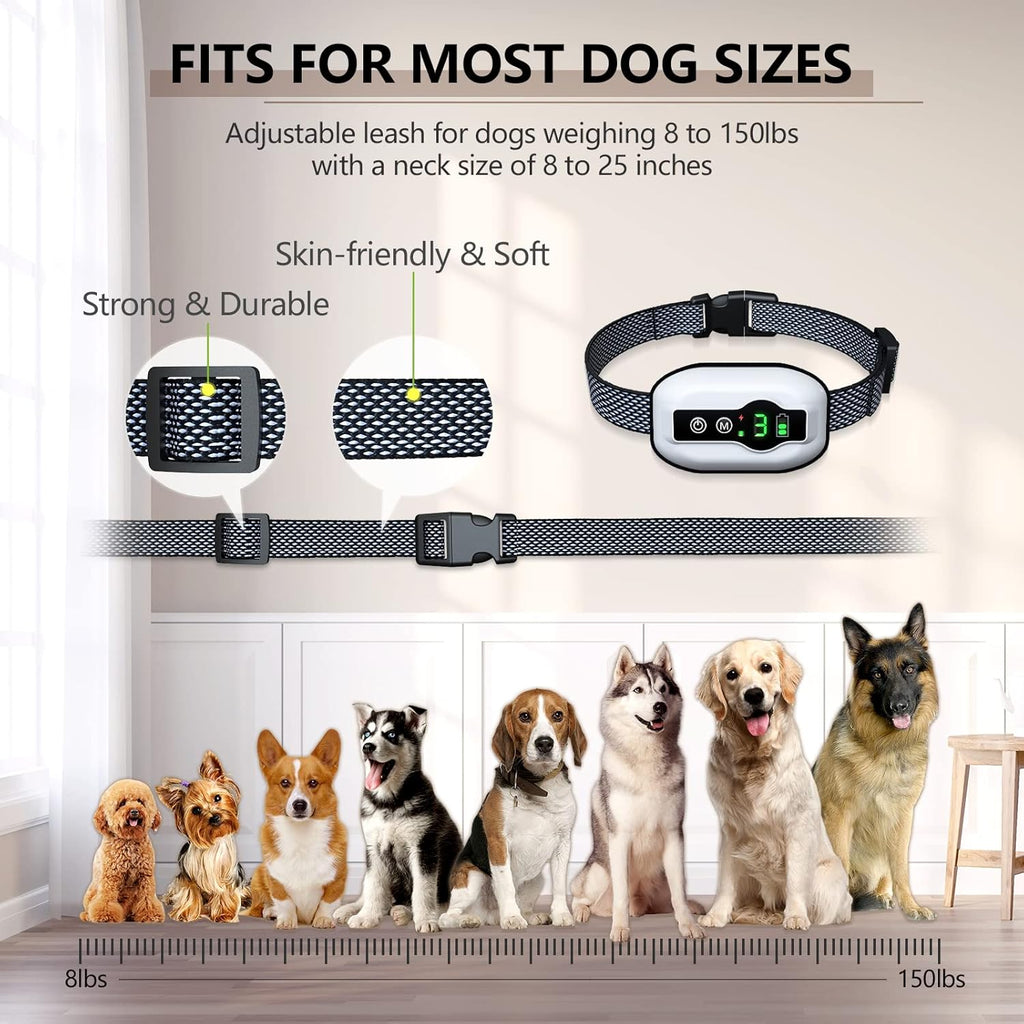 Dog Bark Collar, Anti-Barking Pet Training Collar, Waterproof E-Bark Shock Collar for Large Medium Small Dogs, Rechargeable Barking Collar with Beep Vibration Shock, 5 Adjustable Sensitivity (White)