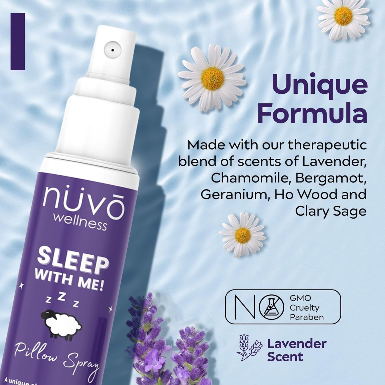 NUVO WELLNESS Premium Sleep Spray Made with Therapeutic Essential Oils - Deep Sleep Pillow Spray Mist with Lavender and Chamomile - Sleep Spray for Pillows - 4 Oz Bottle