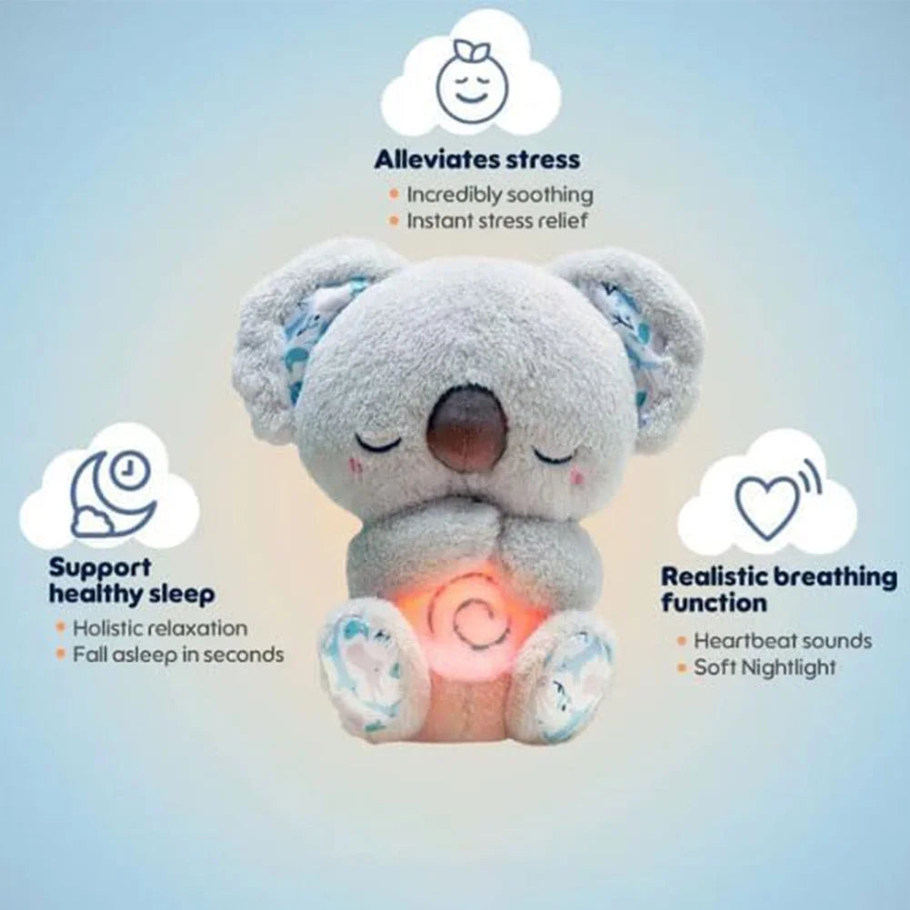 Sleeping Koala Plush Stuffed Toy- Soothing Koala Plush Breathing with Sensory Details Music Lights & Rhythmic Breathing Motion For