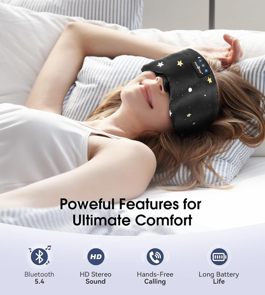Mulberry Silk Bluetooth Sleep Mask with HD Stereo Sound, Wireless Sleep Headband Headphones for Side Sleepers, Adjustable Size, Total Light Blocking, Perfect for Travel Relaxation Sleep