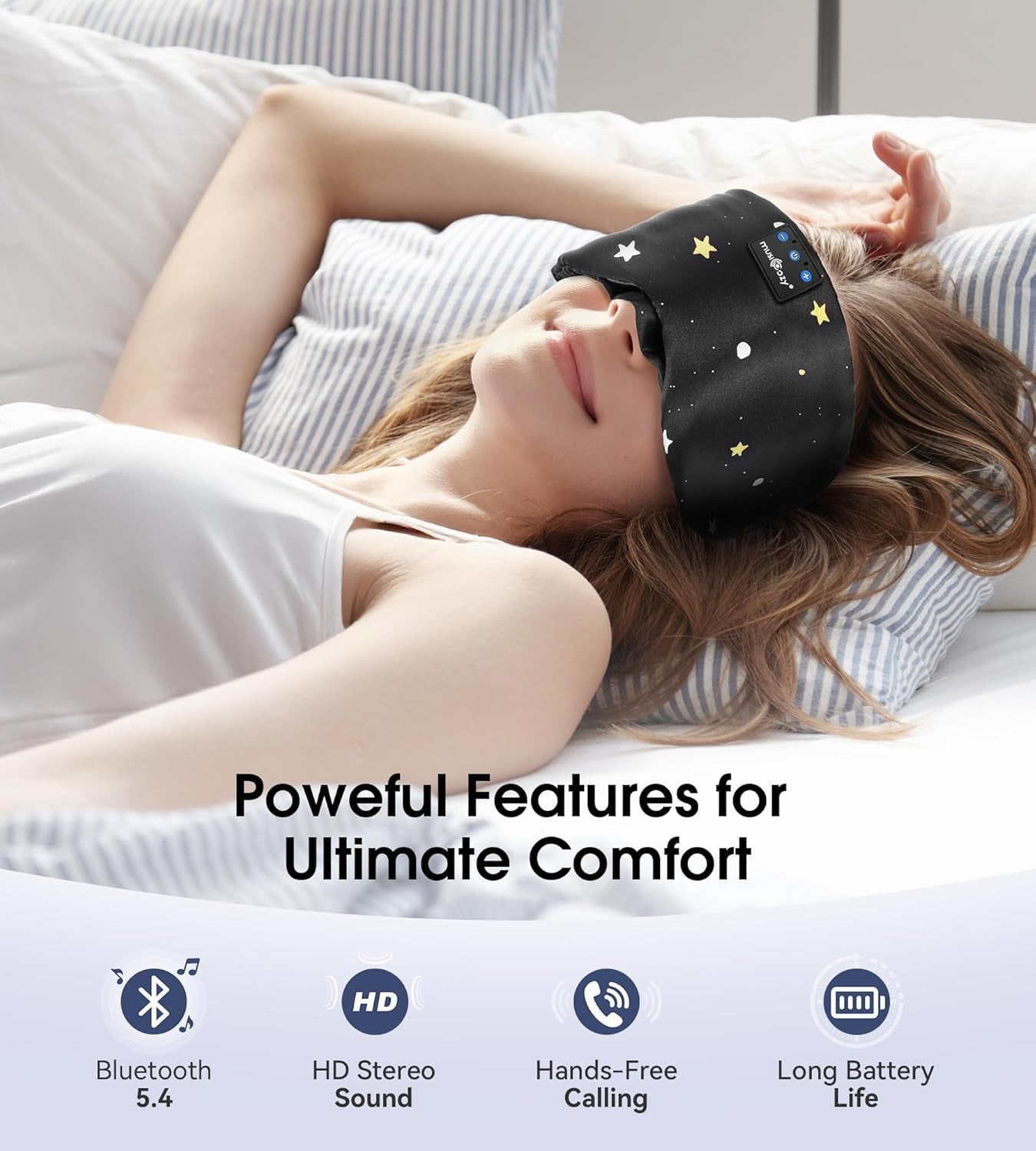 Mulberry Silk Bluetooth Sleep Mask with HD Stereo Sound, Wireless Sleep Headband Headphones for Side Sleepers, Adjustable Size, Total Light Blocking, Perfect for Travel Relaxation Sleep