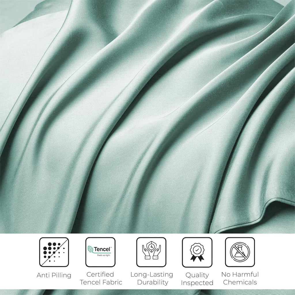 Eucalyptus Tencel Lyocell Sheets Set King Size - Cooling Breathable Silk Soft, 1 Fitted 1 Flat and 2 Pillowcases (King/Aqua)