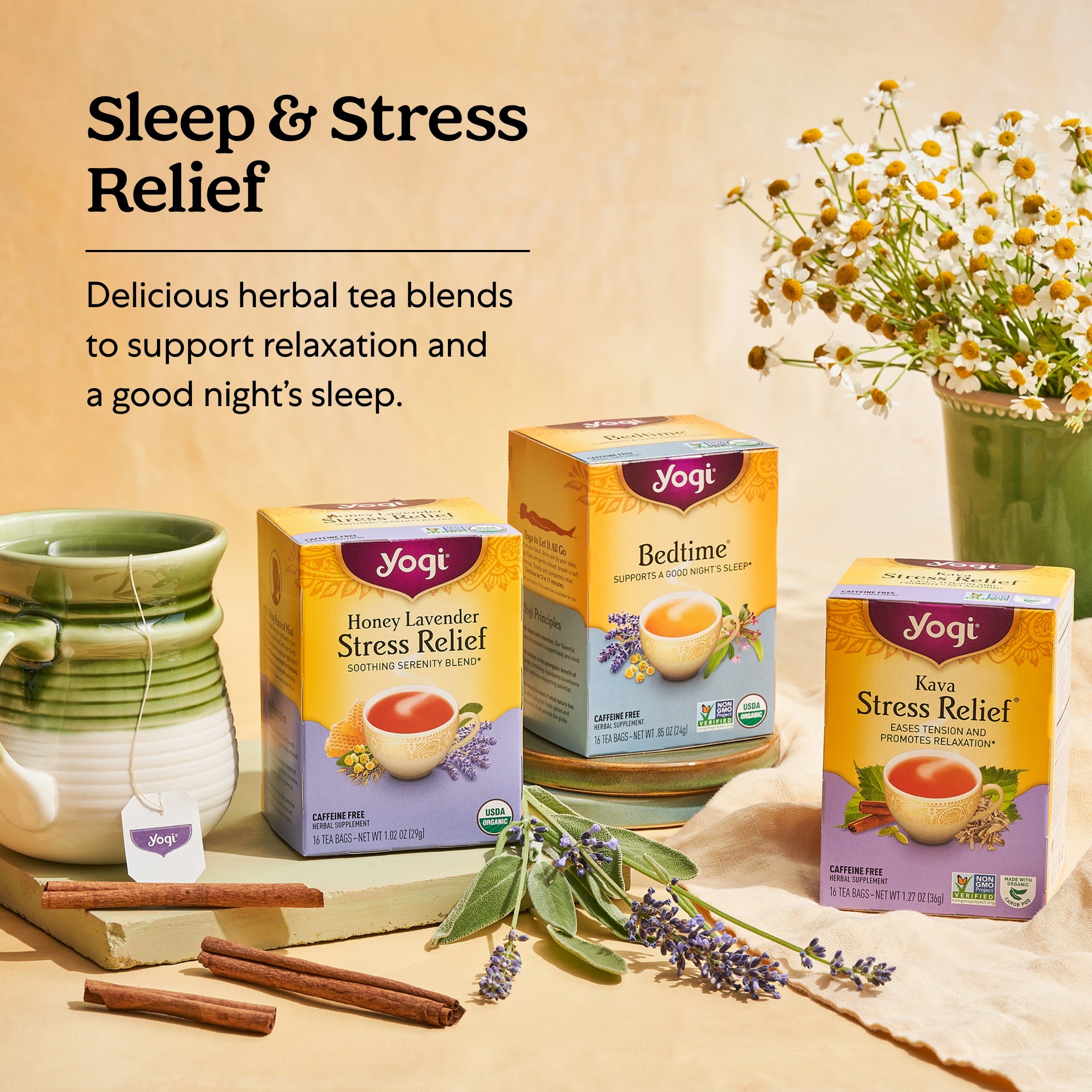 Tea, Cinnamon Horchata Stress + Sleep, Herbal Tea, Wellness Tea Bags, 4 Boxes of 16