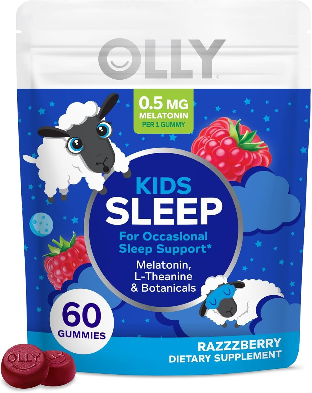 Kids Sleep Gummy, 0.5Mg Melatonin, L Theanine, Chamomile, and Lemon Balm, Childrens Chewable Supplement, Occasional Sleep Support, Raspberry - 60 Count