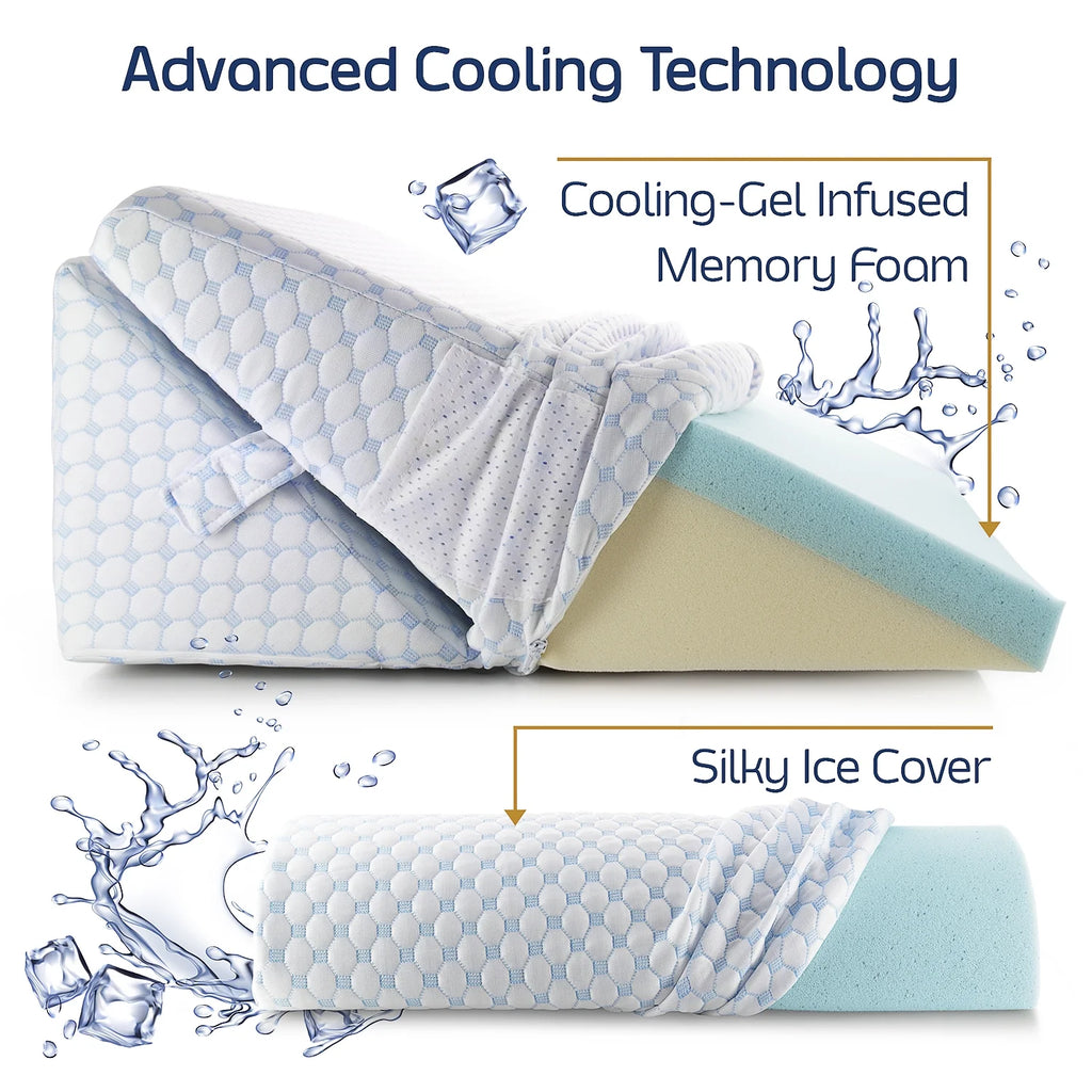 Memory Foam Adjustable Wedge Cervical Pillows, with Cooling Pillow Cover