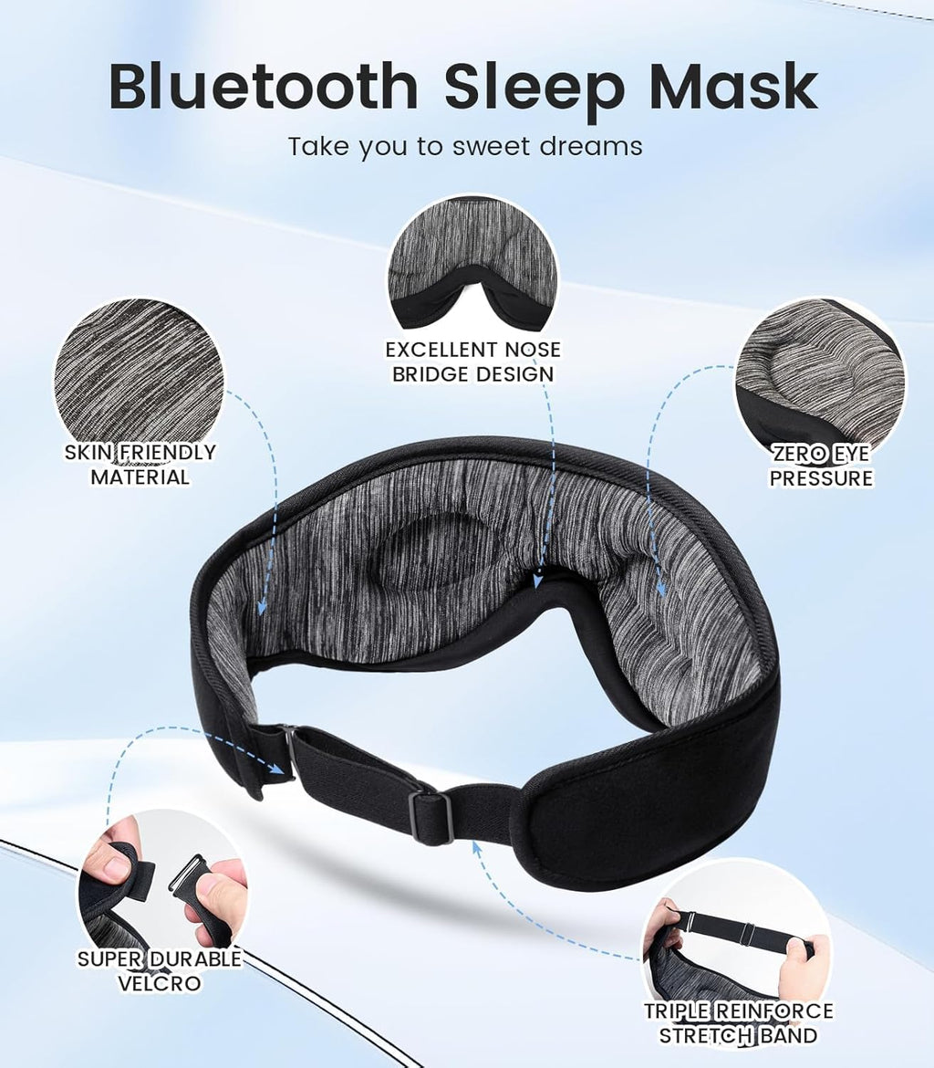 Bluetooth Sleep Mask,  Sleep Mask with Bluetooth Headphones, Sleeping Headphones for Side Sleepers Travel Yoga, Cool Tech Gadgets Unique Gift for Valentine'S Mother'S Day Birthday Christmas