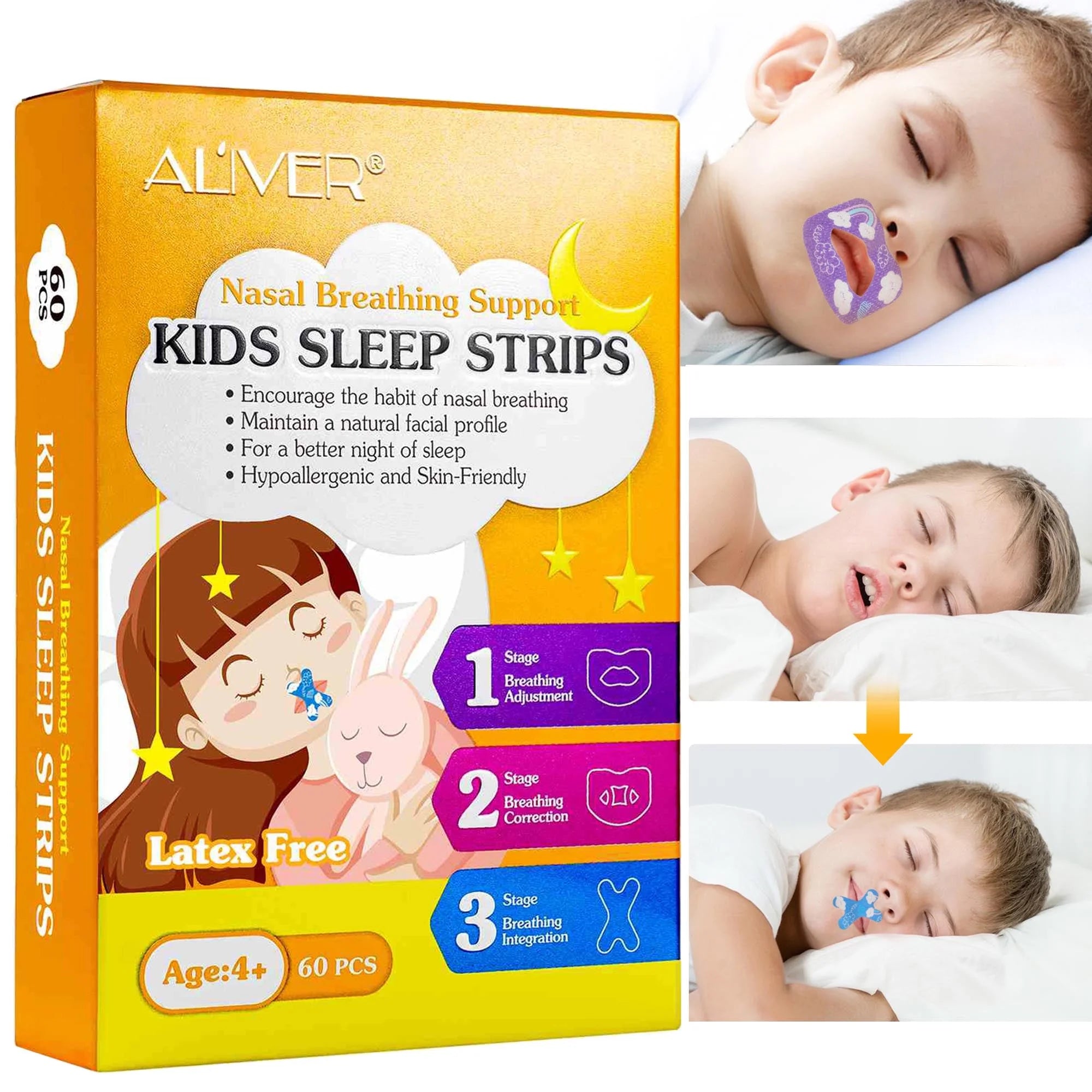 60PCS Little Sleep Strips Mouth Tape for Nasal Breathing,Latex Free and Safe,3 Shapes