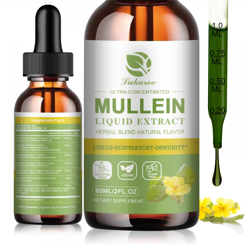 (3 Pack)Mullein Drops for Lungs 300,000‬Mg - Mullein Leaf Extract for Lungs Detox and Respiratory Lung Health - with Chlorophyll, Elderberry,Natural Herbal Supplement for Respiratory, Immune,6 OZ