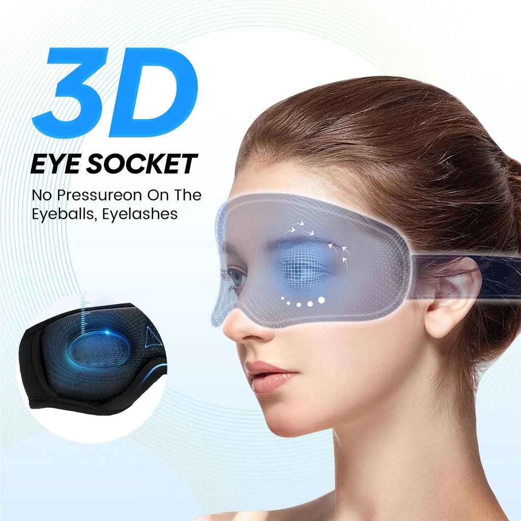 Bluetooth Sleep Mask with Headphones Bluetooth 5.2 Wireless, 3D Eye Mask for Sleeping Built-In HD Music, Microphone for Calls, Sleep Headphones for Side Sleepers Travel Yoga Meditation