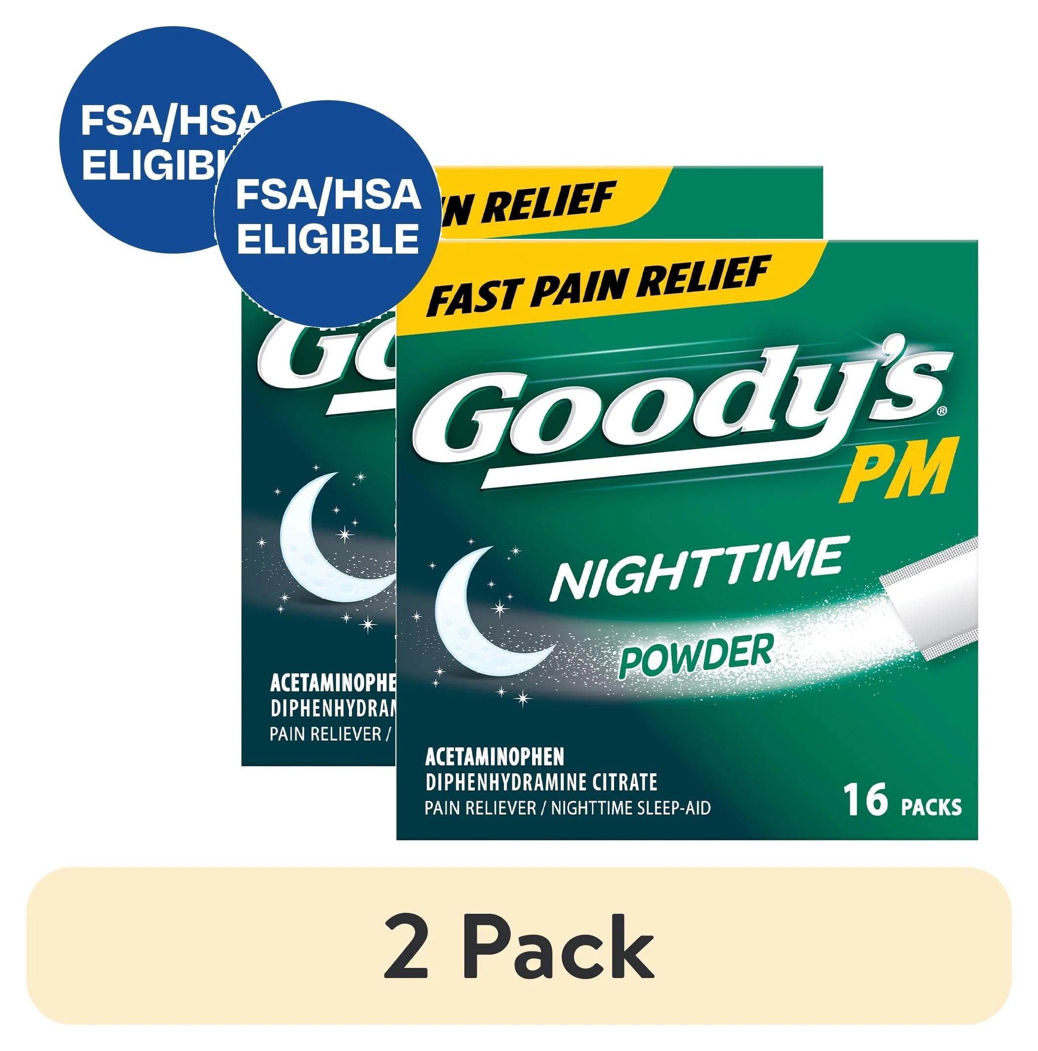 (2 Pack)  PM for Pain with Sleeplessness Nighttime Powder, Sleep Support, 16 Powder Sticks