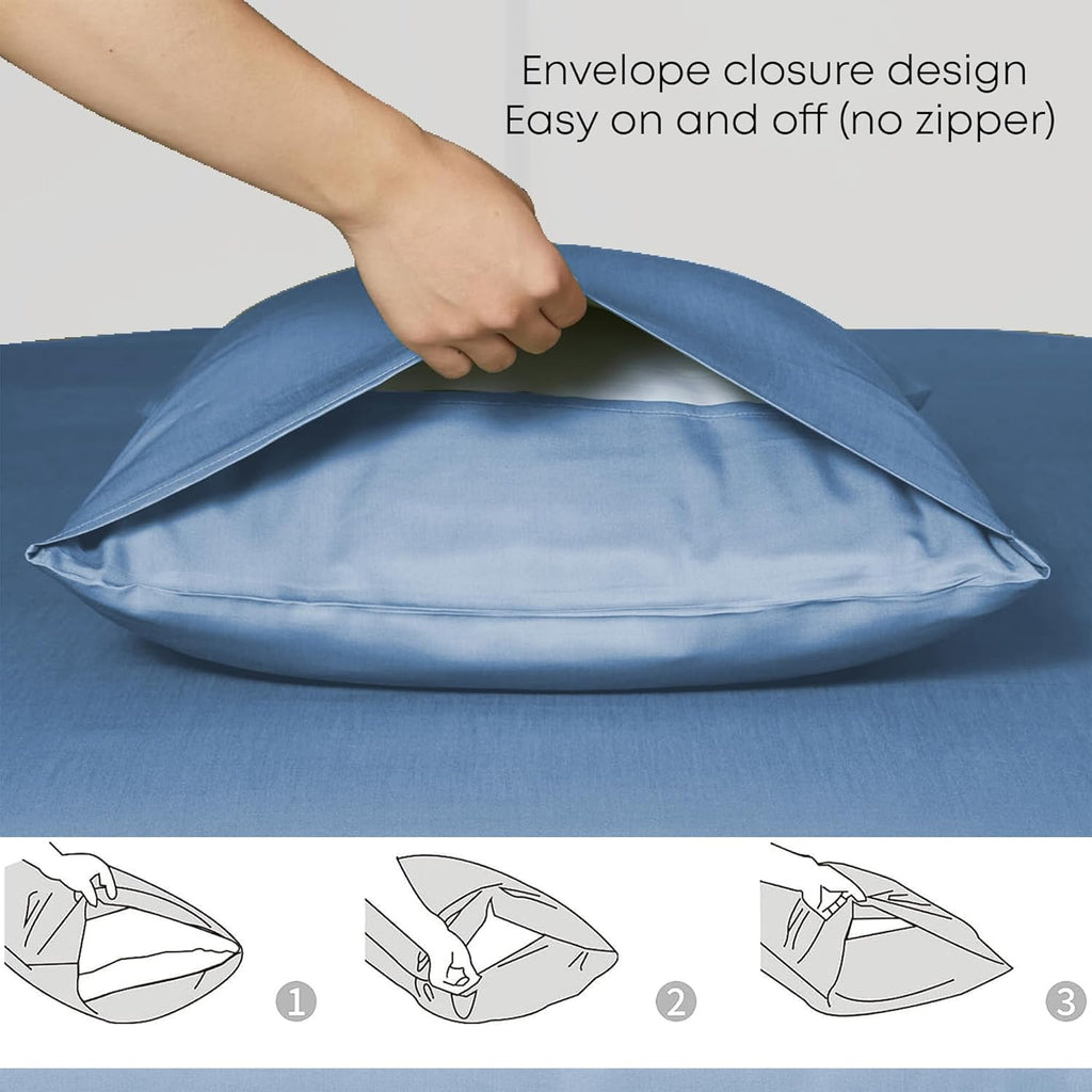 Eucalyptus Tencel Lyocell Sheets Set Full Size - Cooling Breathable Silk Soft, 1 Fitted 1 Flat and 2 Pillowcases (Full/Bahamas Blue)