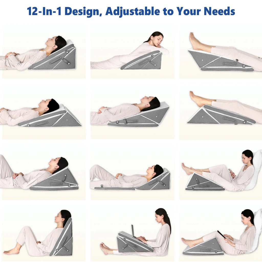 Bed Wedge Pillow for Sleeping, 7.5 & 9 & 11 & 12 Inch Adjustable Memory Foam Triangle Wedge Pillow Post Surgery for Back, Legs and Knee Support, Acid Reflux, Gerd, Heartburn and Snoring