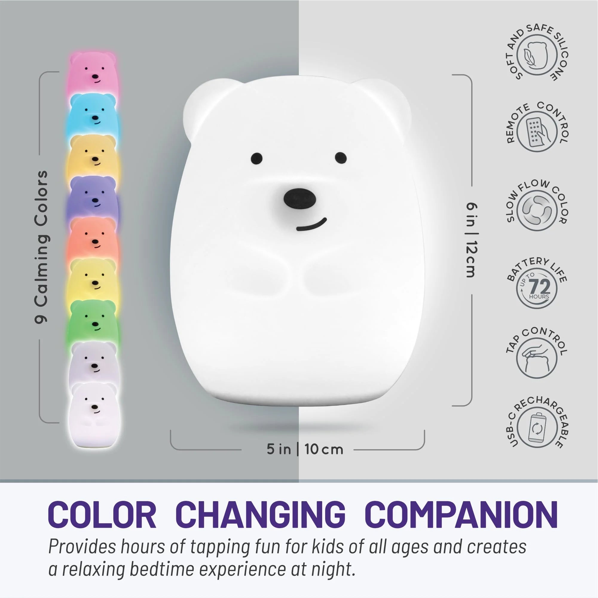 Nursery Nightlight: Bear-Shaped Baby Nightlight - Rechargeable with Remote Bed, Sleep, Crib