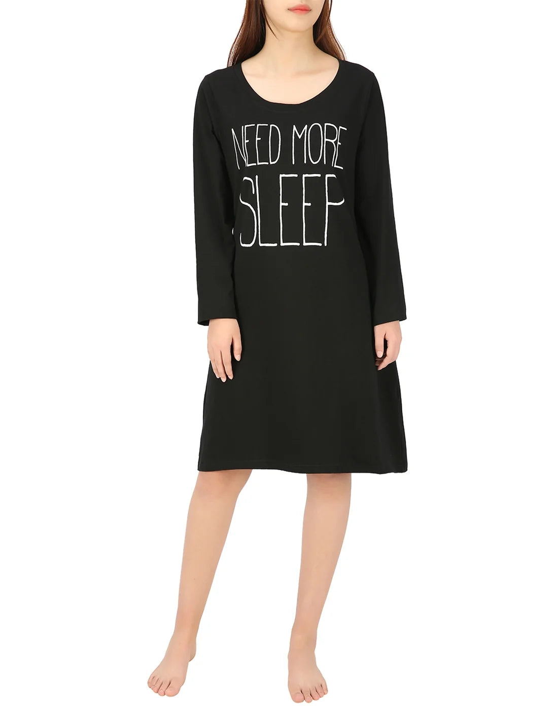 Womens Sleepwear Cotton Nightgowns Long Sleeve Sleepshirt Print Night Shirt (Need Sleep, S/M)