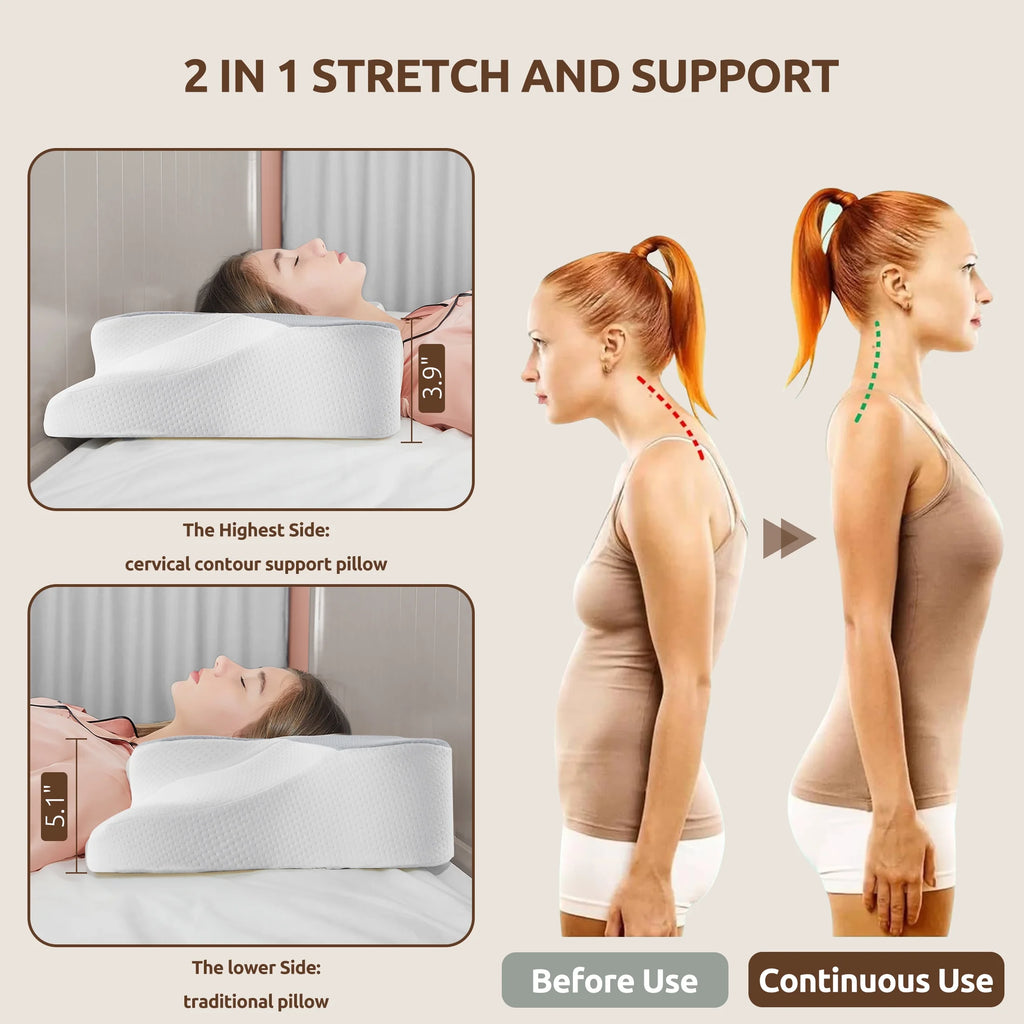 Memory Foam Pillow for Neck Pain Relief Cervical Sleepers Standard/Queen Gray