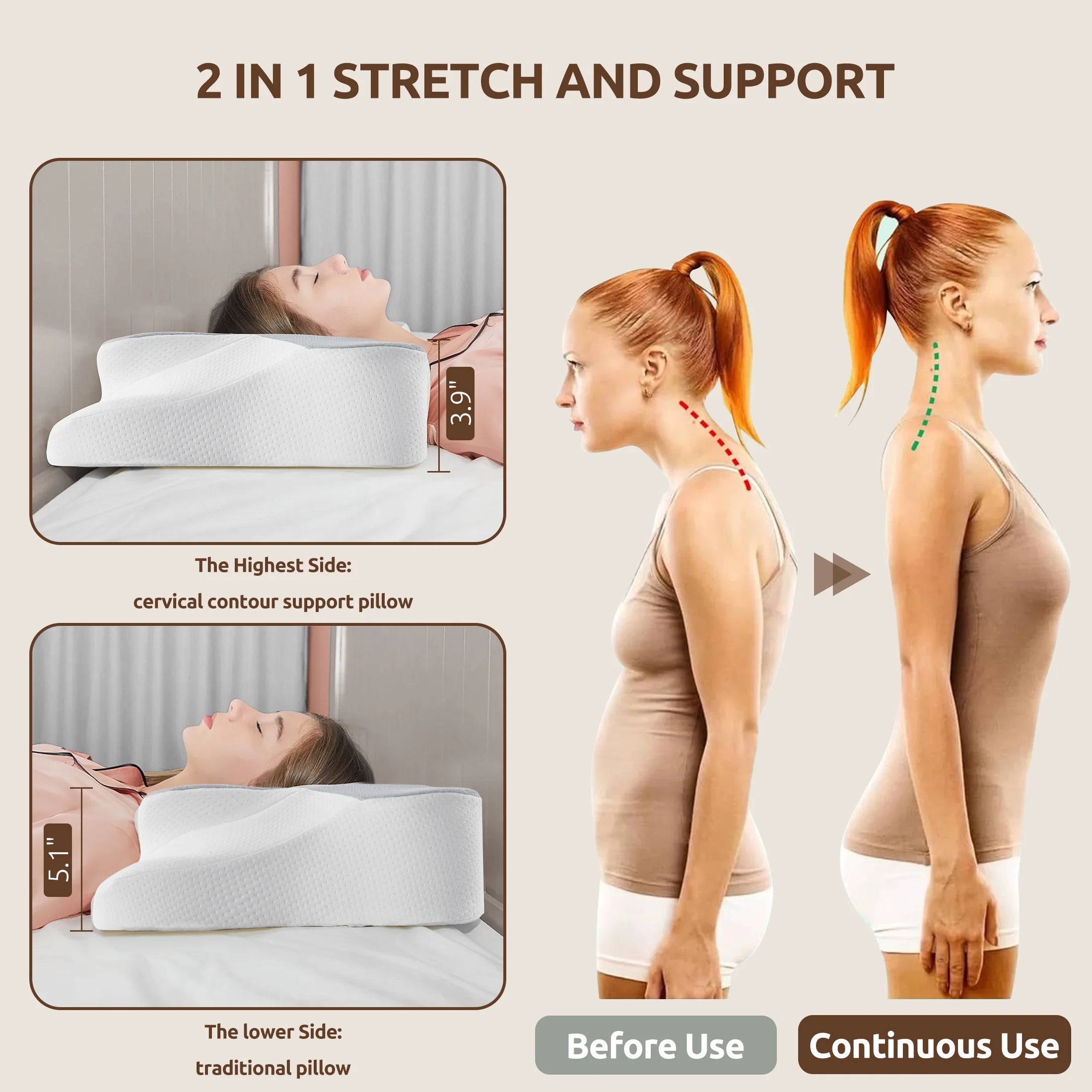 Memory Foam Pillow for Neck Pain Relief Cervical Sleepers Standard/Queen Gray