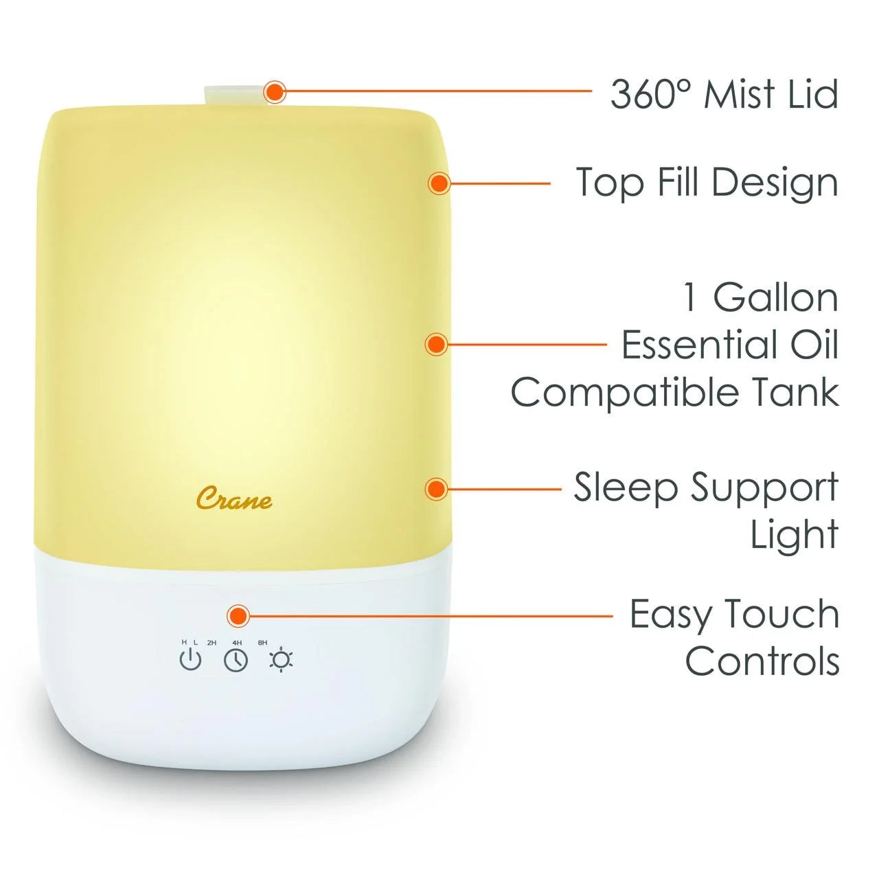 Top Fill Cool Mist Humidifier - 1 Gallon with Sleep Support Light & Essential Oil Tray