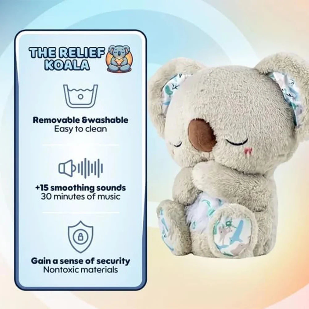 Sleeping Koala Plush Stuffed Toy- Soothing Koala Plush Breathing with Sensory Details Music Lights & Rhythmic Breathing Motion For