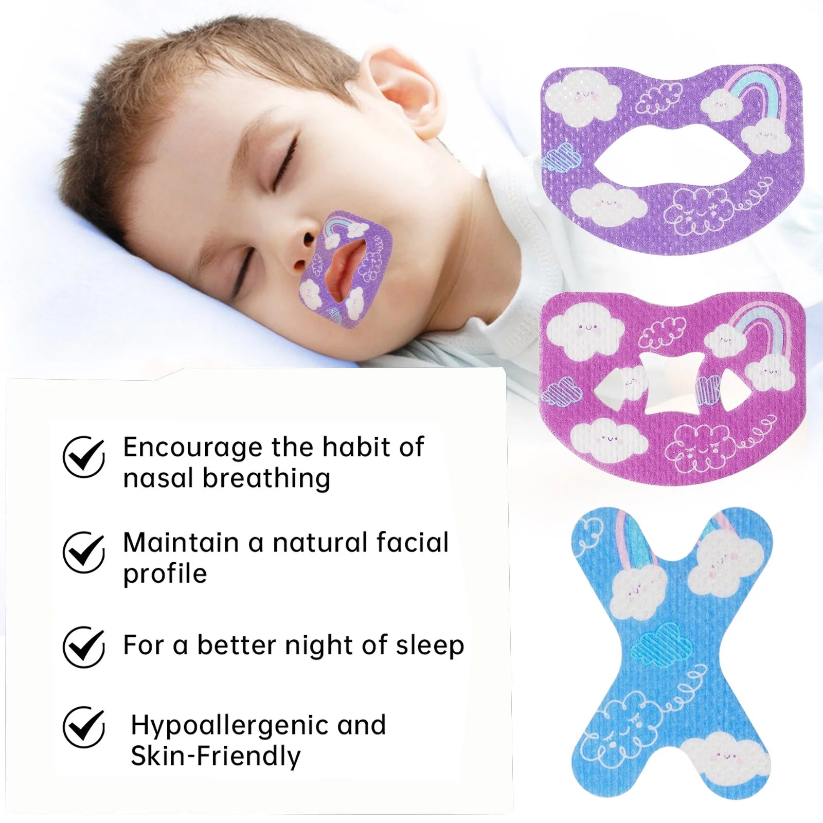 60PCS Little Sleep Strips Mouth Tape for Nasal Breathing,Latex Free and Safe,3 Shapes