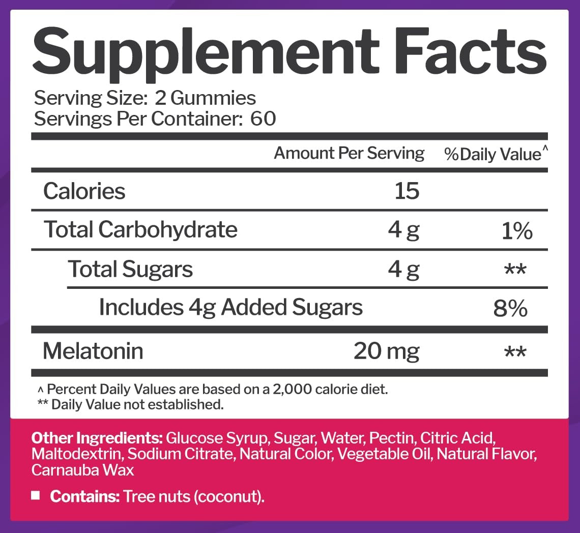 Melatonin 20Mg Gummies for Adults (120 Count) - Maximum Strength Sleep