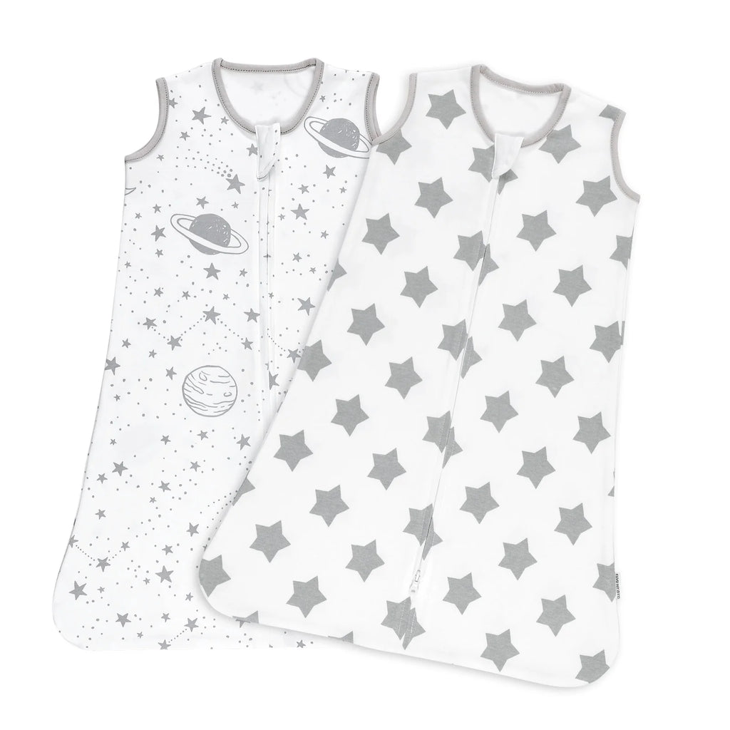 Sleep Sack Organic Cotton Wearable Blanket for Infants Boys Girls, Toddler Sleep Bag with 2-Way Zipper, Grey Planet and Star, Large (12-18 Month)