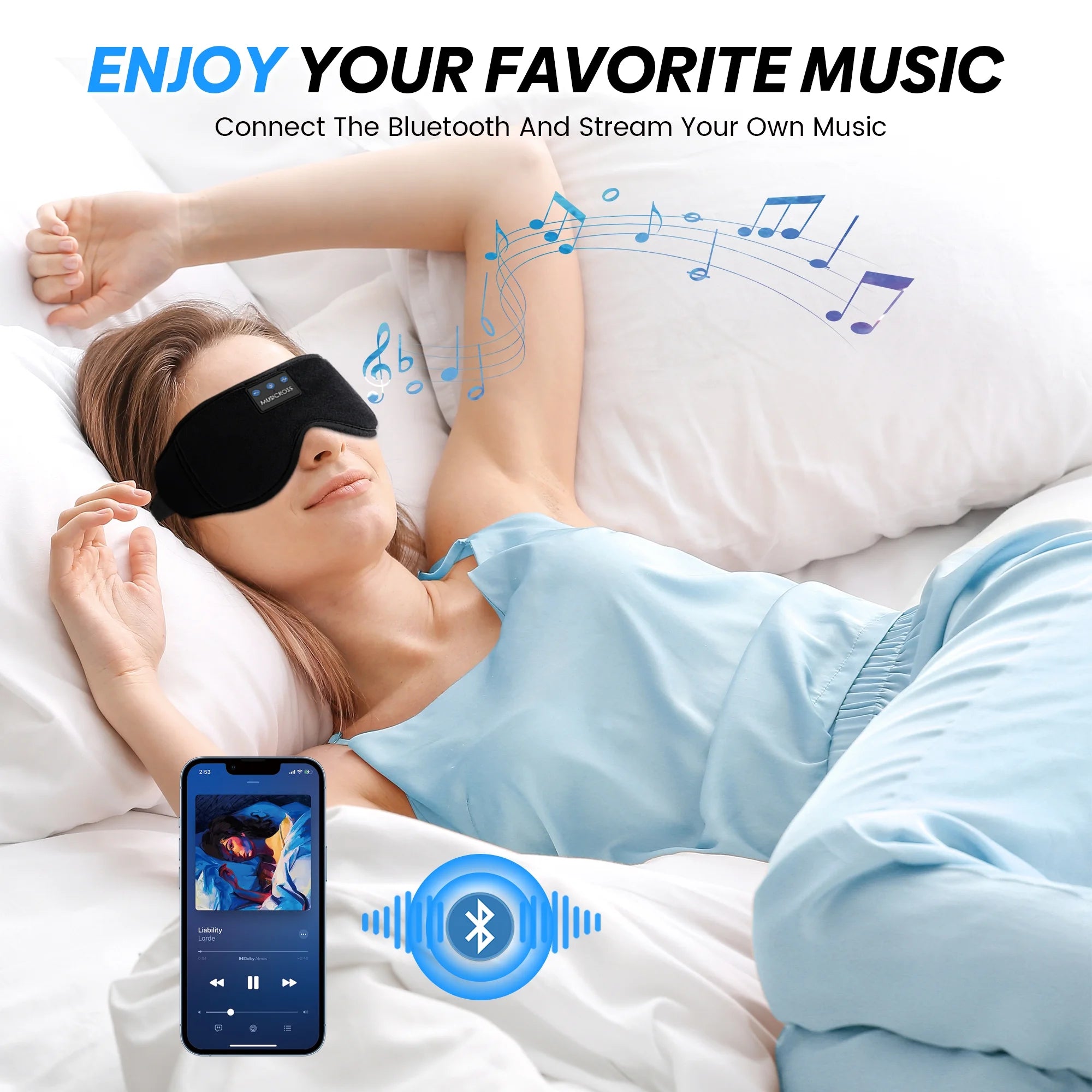 Bluetooth Sleep Mask with Headphones Bluetooth 5.2 Wireless, 3D Eye Mask for Sleeping Built-In HD Music, Microphone for Calls, Sleep Headphones for Side Sleepers Travel Yoga Meditation