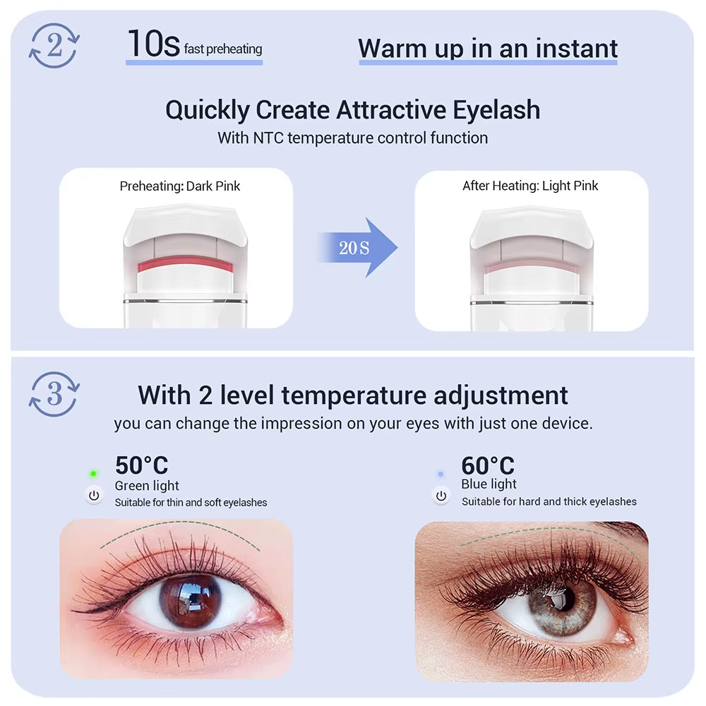 Electric Heated Eyelash Curler Long-Lasting Curl Rechargeable Electric Eye Lash Perm Eyelashes Clip Portable Makeup Tool