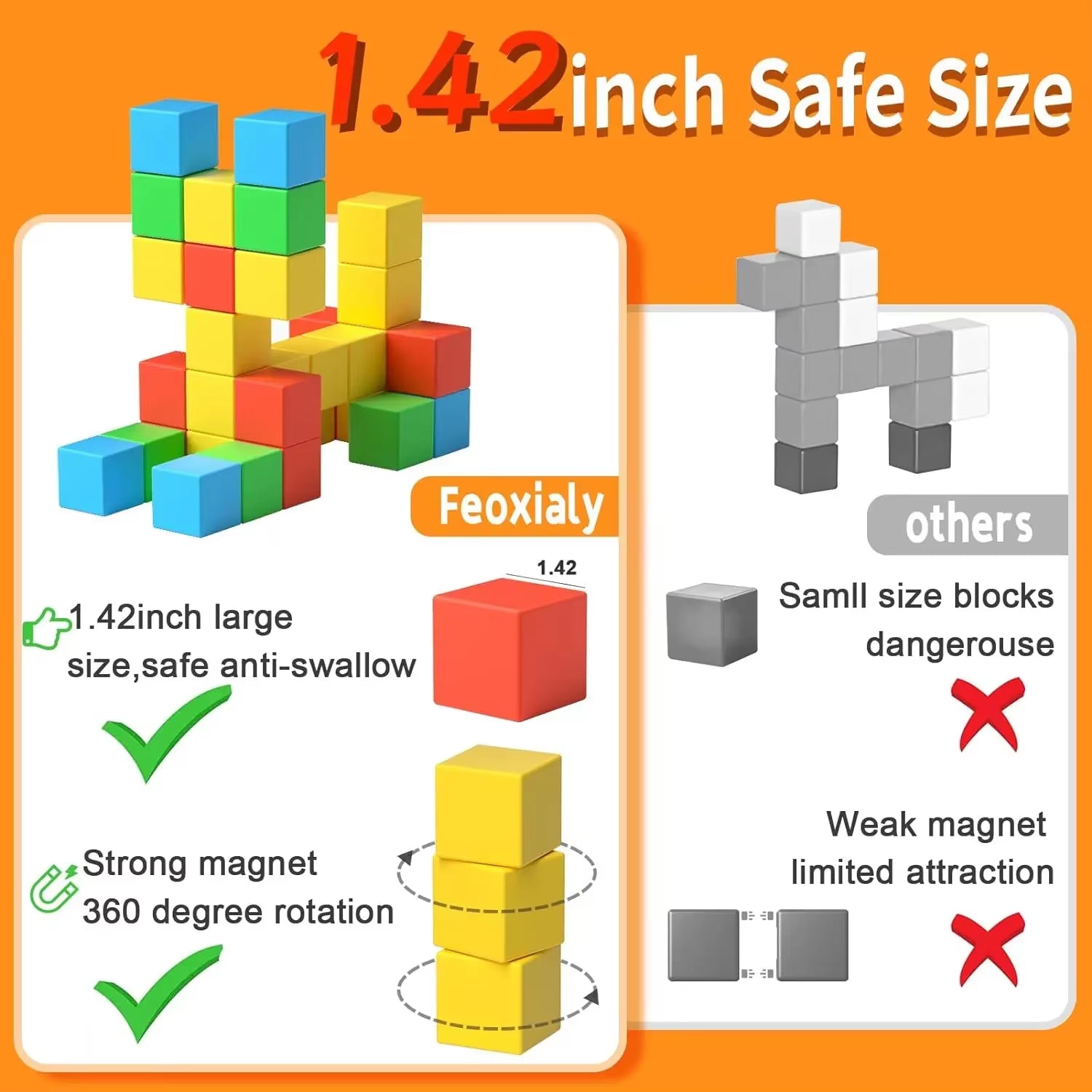 1.42 Inch Magnetic Tiles Toys STEM Magnet Toys Magnetic Blocks Building Toys Montessori Toy 2024 Best Gifts for Childrens