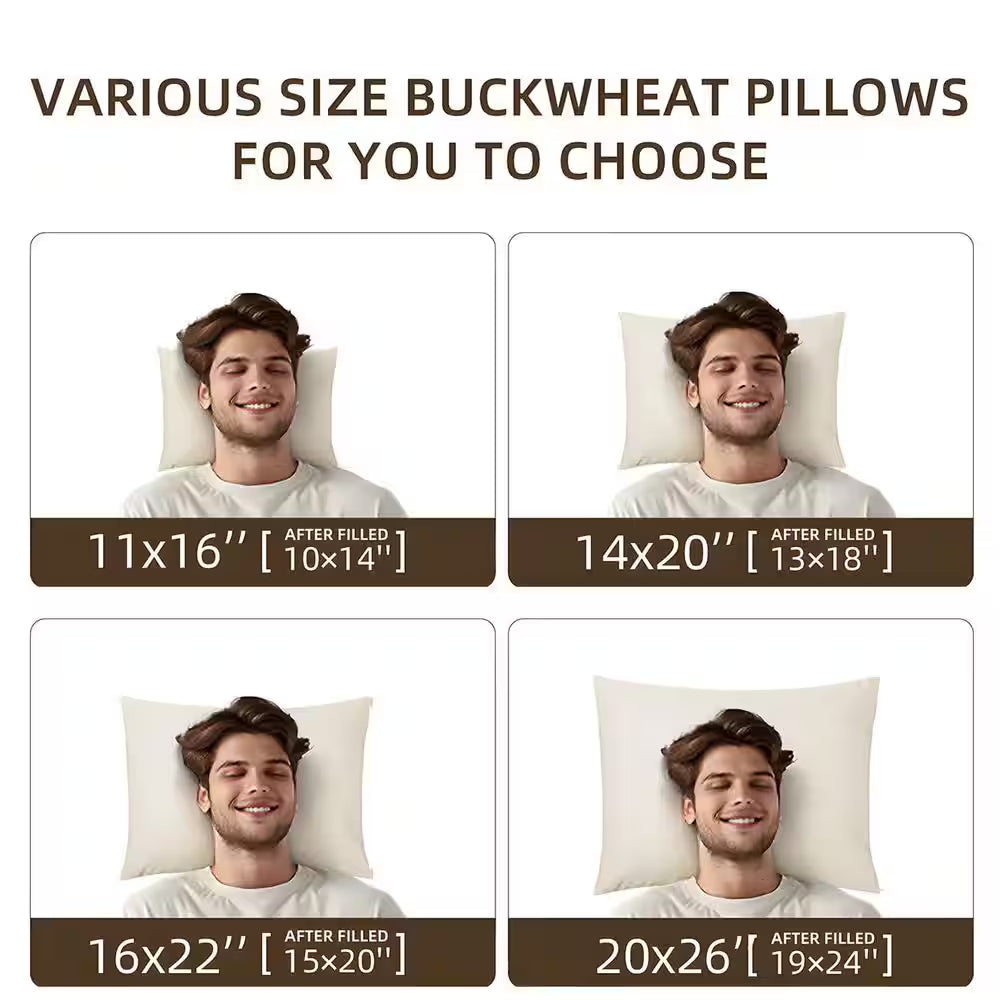 14 In. X 20 In. Organic Buckwheat Pillow, Adjustable Loft, Breathable for Cool Sleep, Cervical Support