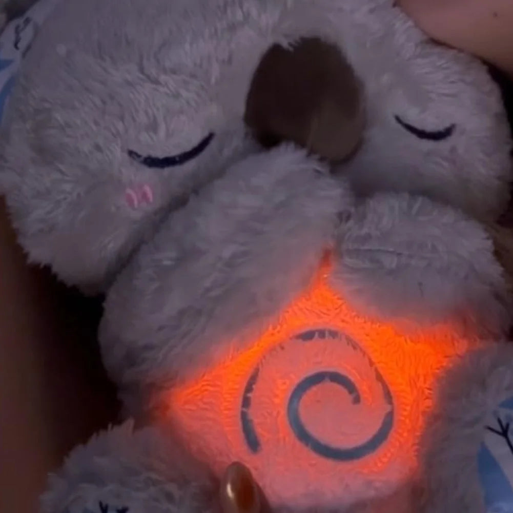 Sleeping Koala Plush Stuffed Toy- Soothing Koala Plush Breathing with Sensory Details Music Lights & Rhythmic Breathing Motion For