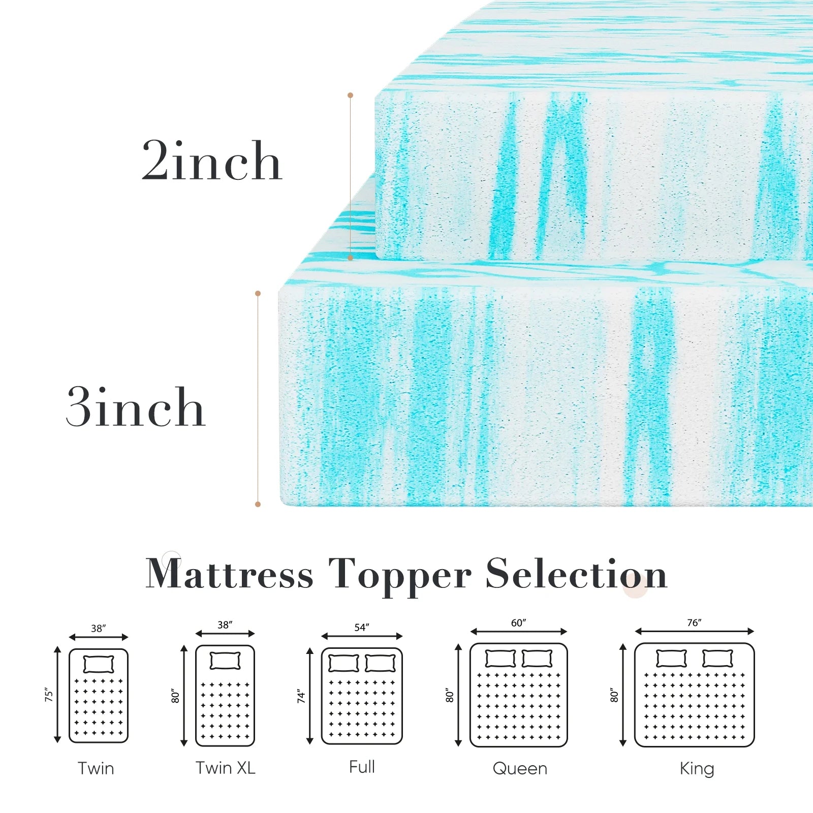 2" Cooling Gel Memory Foam Mattress Topper - Queen, Back Pain Relief, Cool Sleep