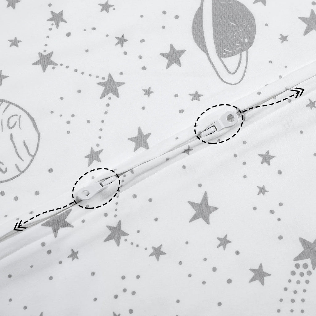 Sleep Sack Organic Cotton Wearable Blanket for Infants Boys Girls, Toddler Sleep Bag with 2-Way Zipper, Grey Planet and Star, Large (12-18 Month)