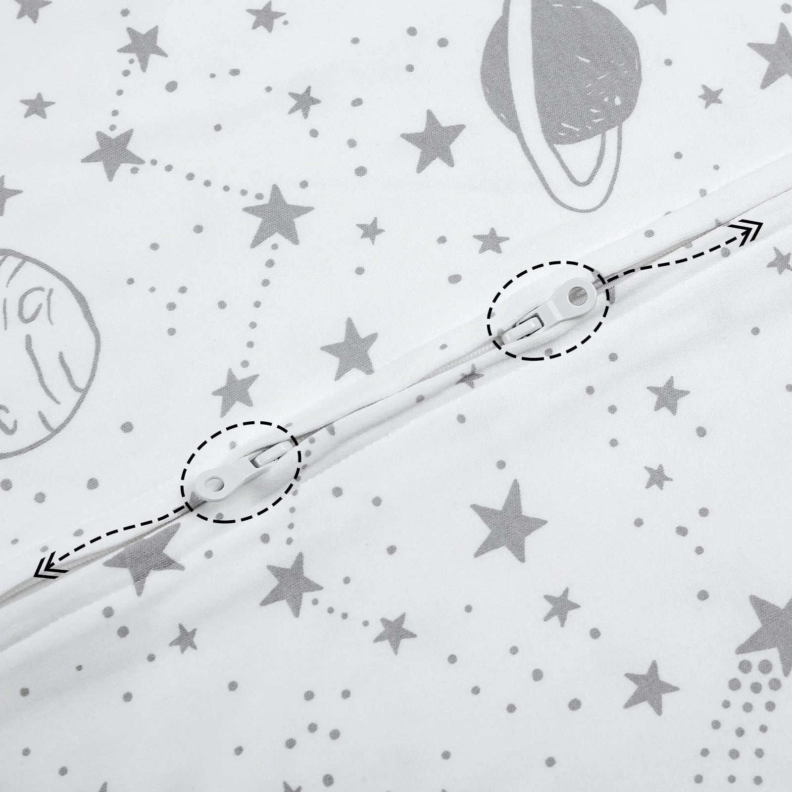 Sleep Sack Organic Cotton Wearable Blanket for Infants Boys Girls, Toddler Sleep Bag with 2-Way Zipper, Grey Planet and Star, Large (12-18 Month)