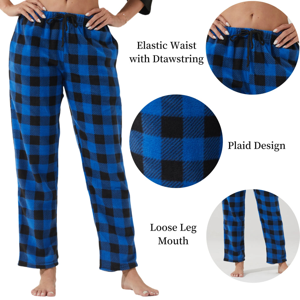 Women Comfy Fleece Plaid Pajama Pants for Sleep Size M