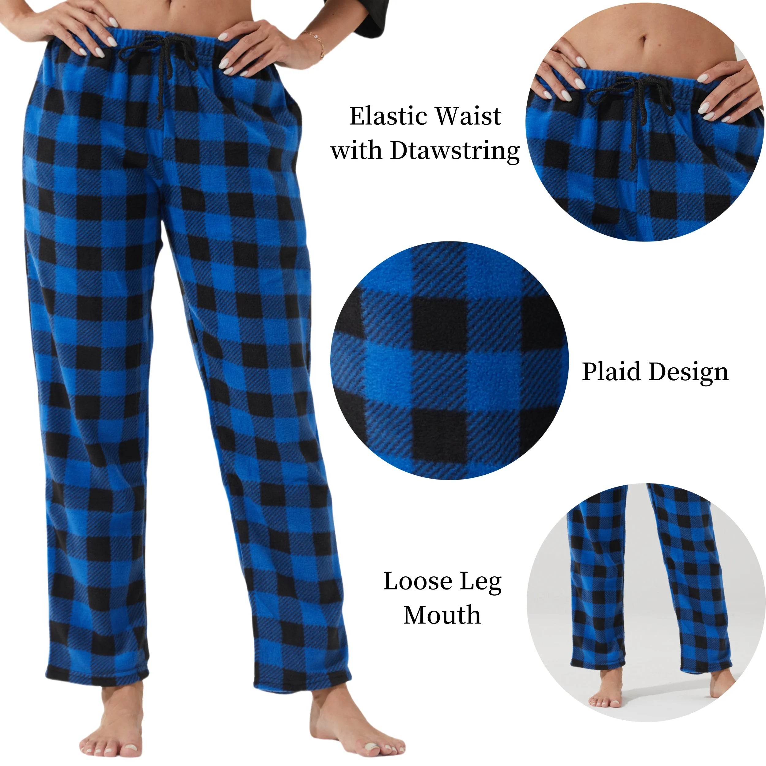 Women Comfy Fleece Plaid Pajama Pants for Sleep Size M