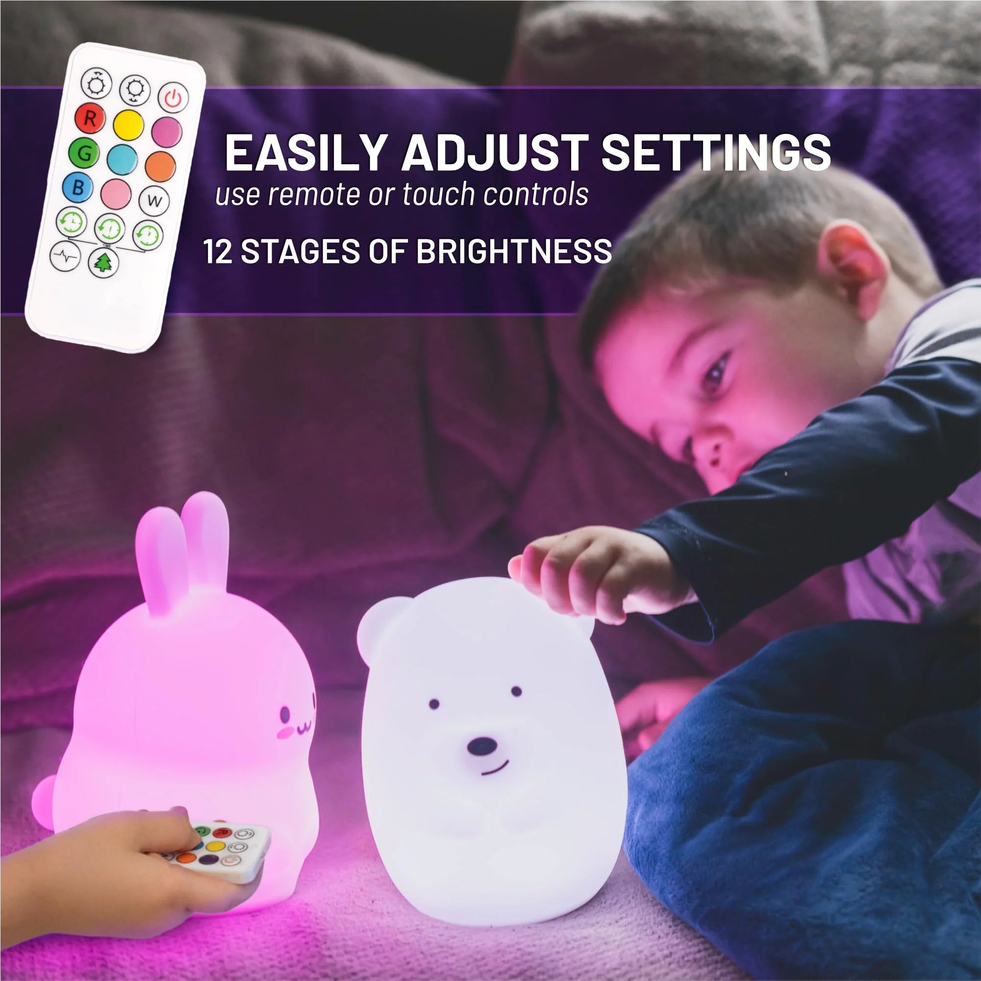Nursery Nightlight: Bear-Shaped Baby Nightlight - Rechargeable with Remote Bed, Sleep, Crib