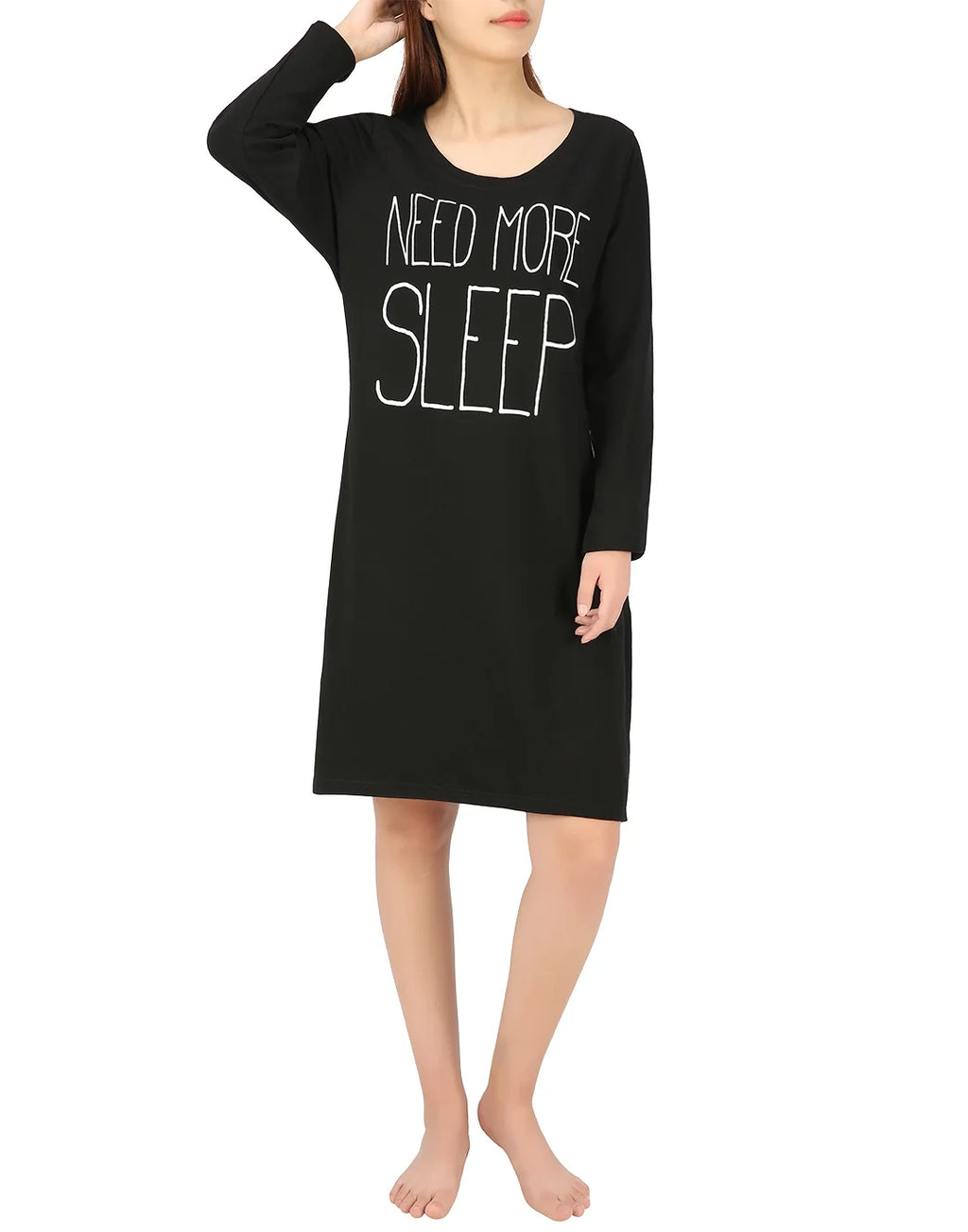 Womens Sleepwear Cotton Nightgowns Long Sleeve Sleepshirt Print Night Shirt (Need Sleep, S/M)