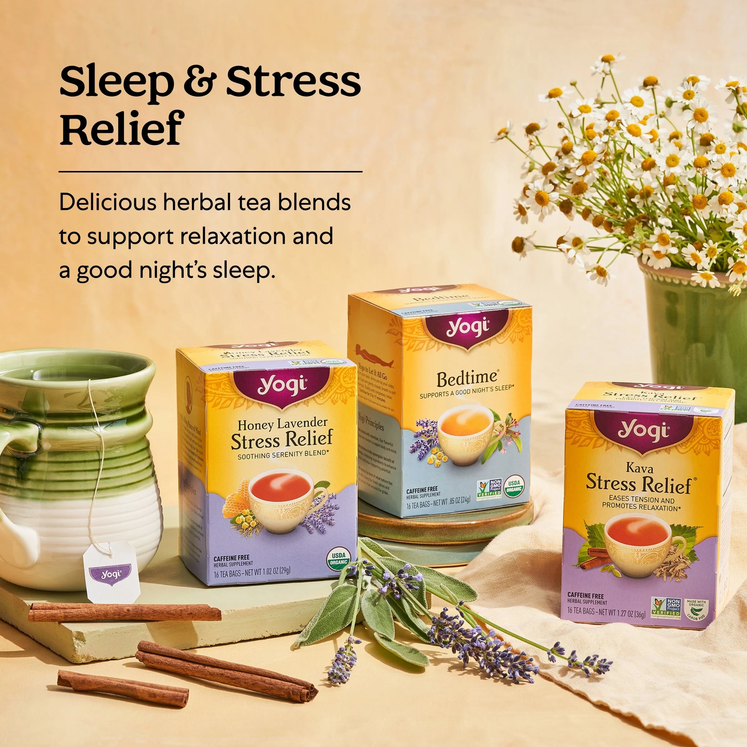 Tea Cinnamon Horchata Stress + Sleep, Caffeine-Free Herbal Tea Bags, 16 Count