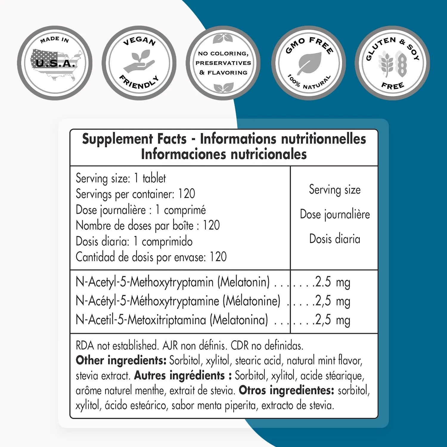 - Melatonin 2.5 Mg - Fast Acting - Sleep Aid - Dietary Supplement | Clean Label - Non-Gmo & Gluten Free - 120 Sublingual Tablets