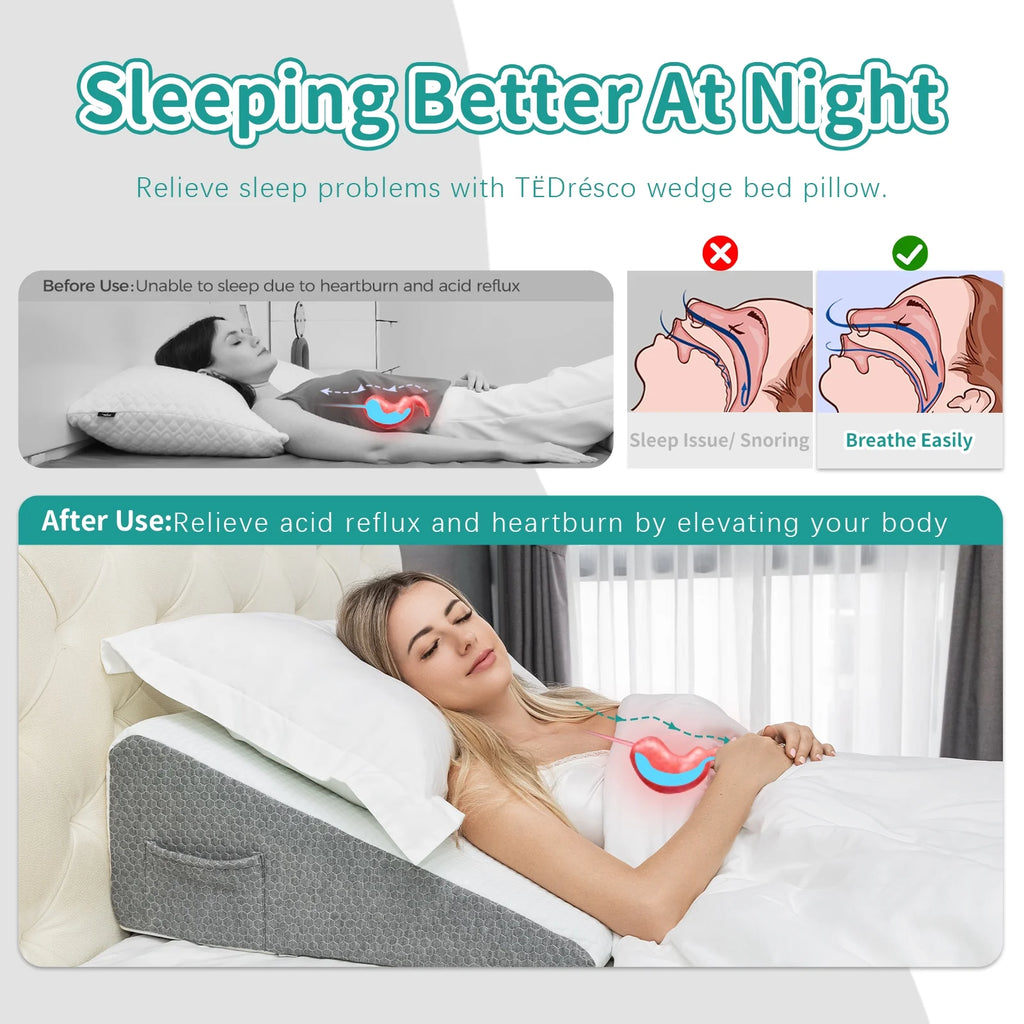 Wedge Pillow for Sleep Apnea & Acid Reflux Relief | Stylish and Chic Jacquard Pillowcase | Bed Wedge Pillow for Heartburn