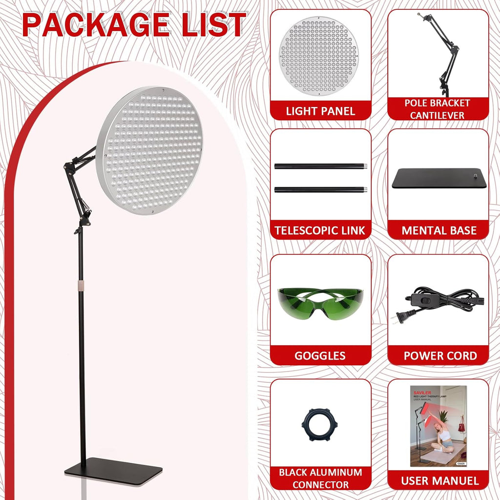 Round Red Light Therapy for Face and Body, Adjustable Height Stand, 660Nm Red Light Therapy & 850Nm Infrared Light Therapy Device，Skin Beauty