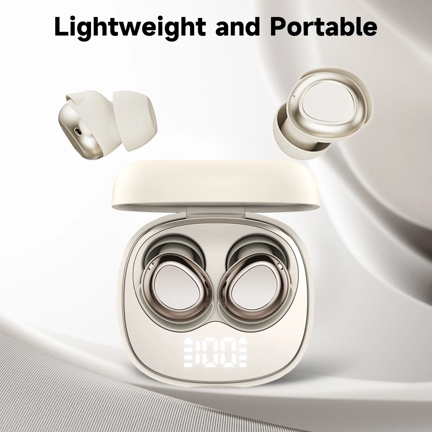 Sleep Ear Buds, Bluetooth 5.4 Ultra-Mini Sleep Earbuds for Side Sleepers, Hi-Fi Stereo 3D Bass Noise Cancelling Wireless Headphones, 53H Playtime with IP7 Waterproof LED Earphones, USB C