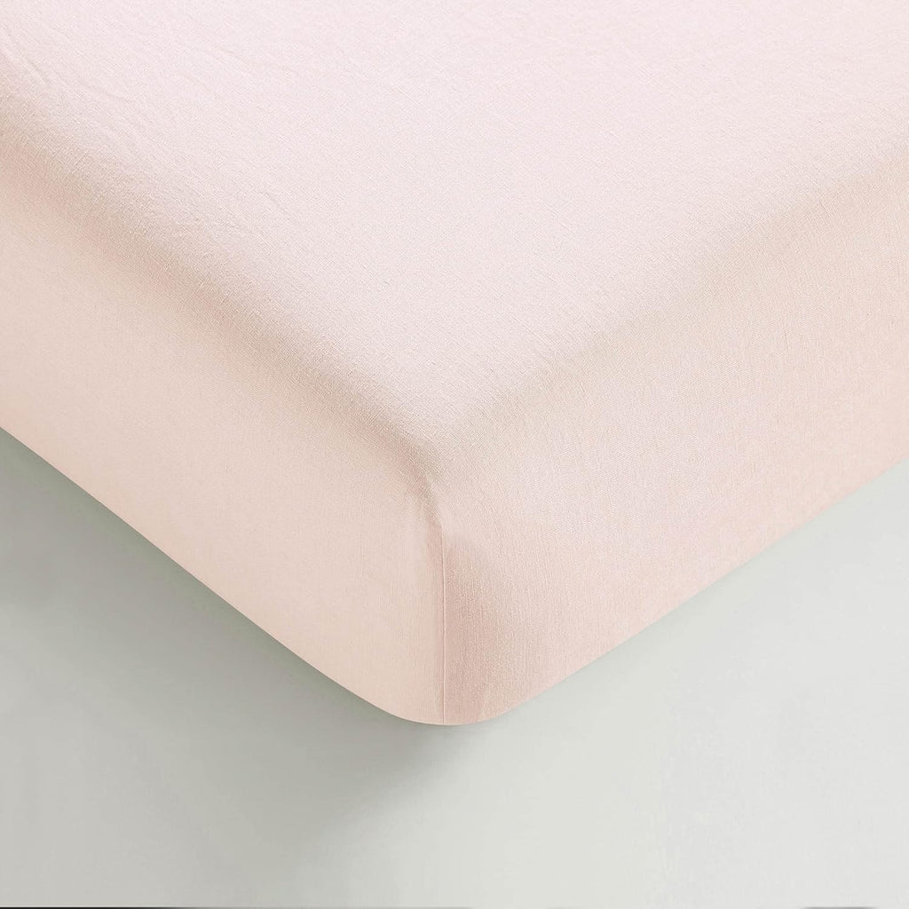 Stone Washed Organic French Linen Bed Sheet Set, GOTS Certified Organic, Best Cooling Linen Sheet Award by Sleep Foundation, 1 Flat Sheet Only (Blush, Full/Queen)