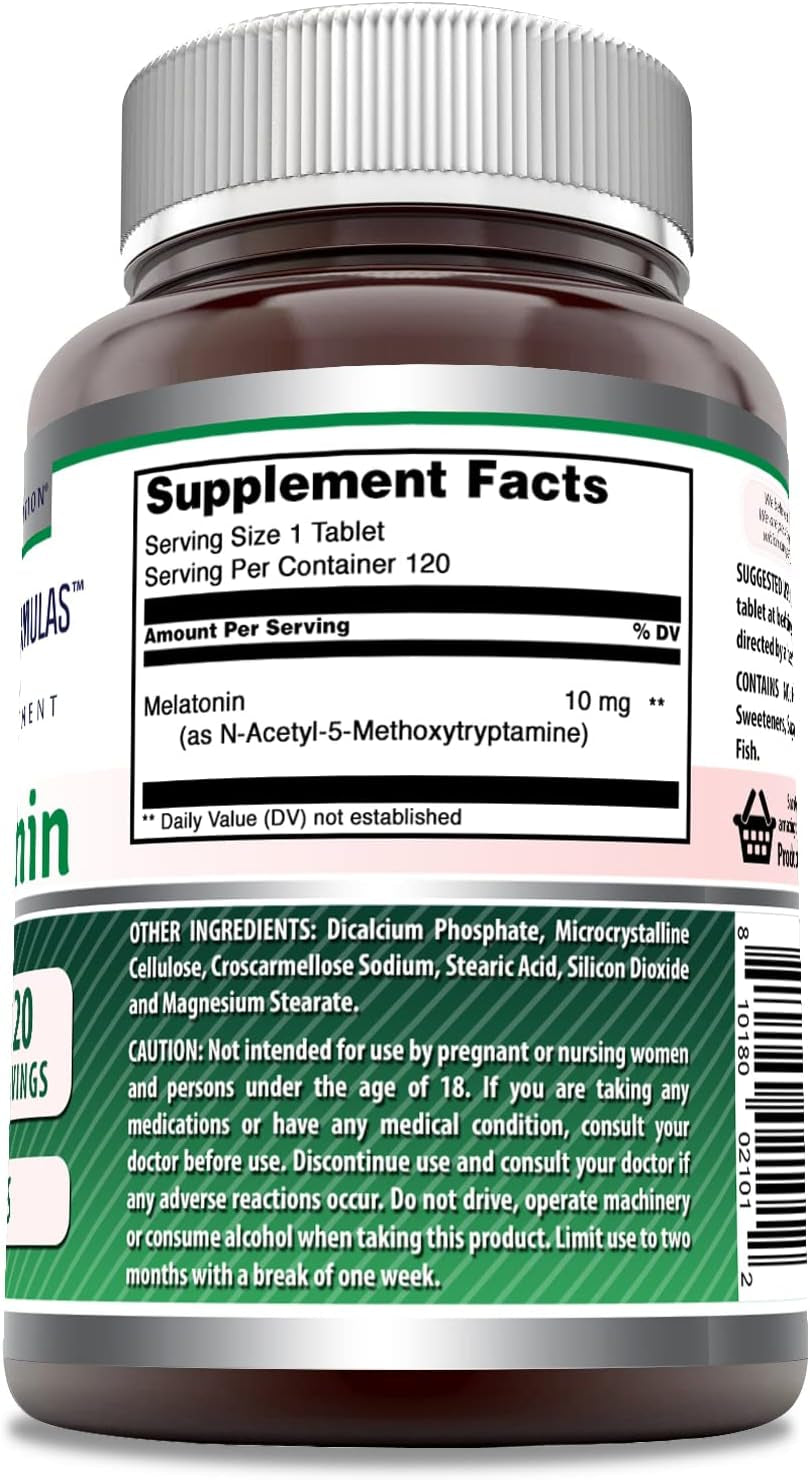 Amazing Formulas Melatonin 10 Mg Supplement | Tablets | Non-Gmo | Gluten-Free | Made in USA (1 Pack | 120 Count)