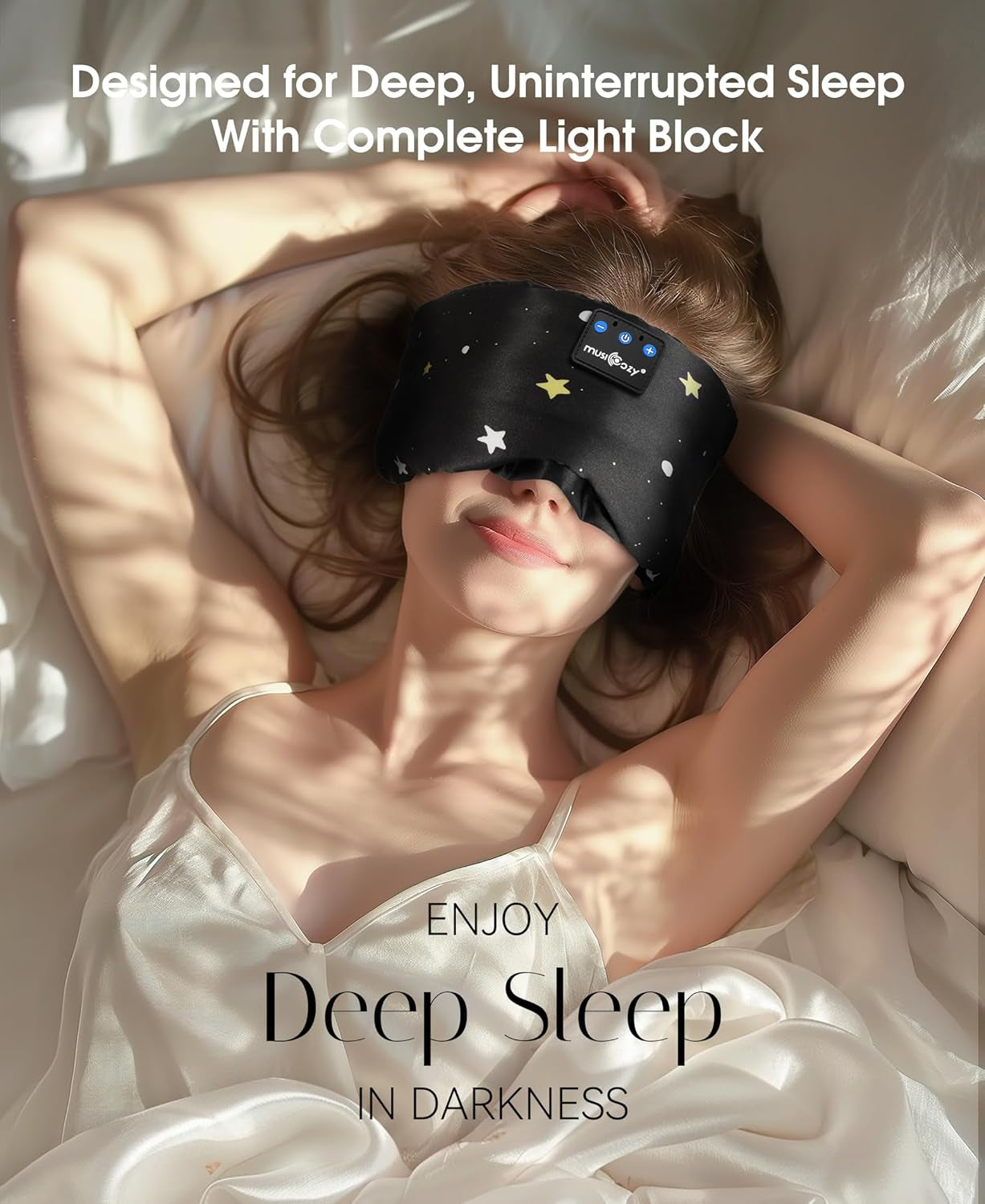 Mulberry Silk Bluetooth Sleep Mask with HD Stereo Sound, Wireless Sleep Headband Headphones for Side Sleepers, Adjustable Size, Total Light Blocking, Perfect for Travel Relaxation Sleep