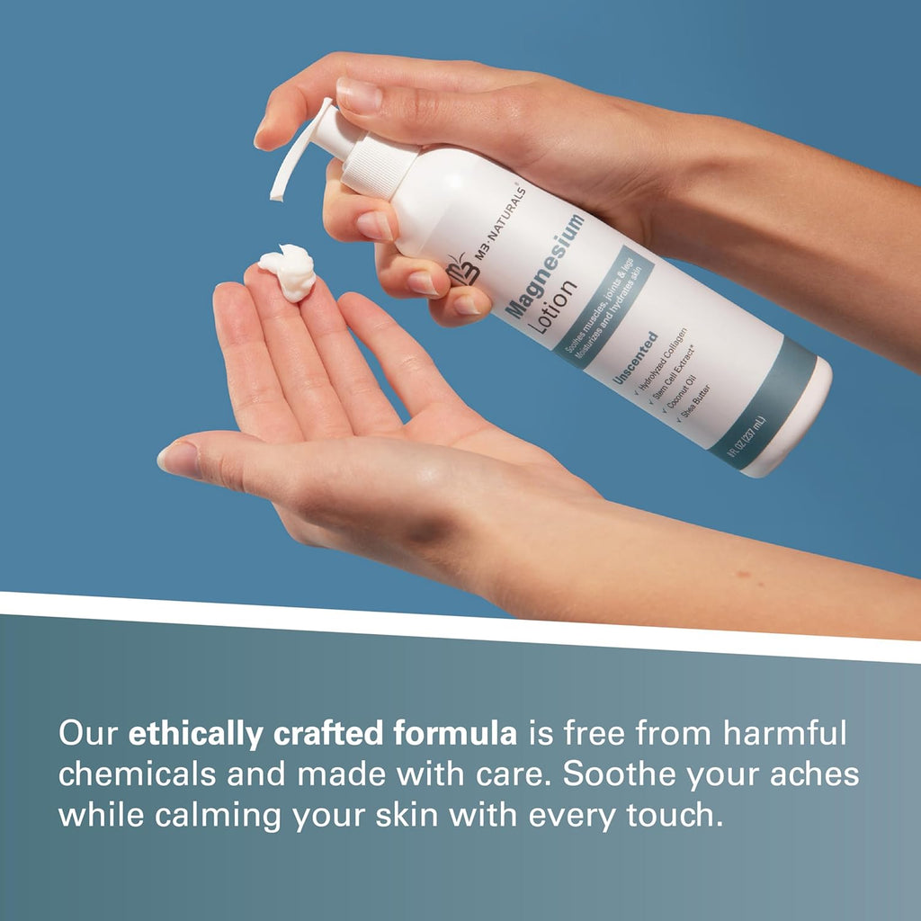 Unscented Magnesium Lotion for Sleep & Leg Cramps, Suitable for Sensitive Skin, Helps with Muscle Relaxation, Soothes Tired Legs & Foot Aches and Supports Restful Nights, 8 Fl Oz